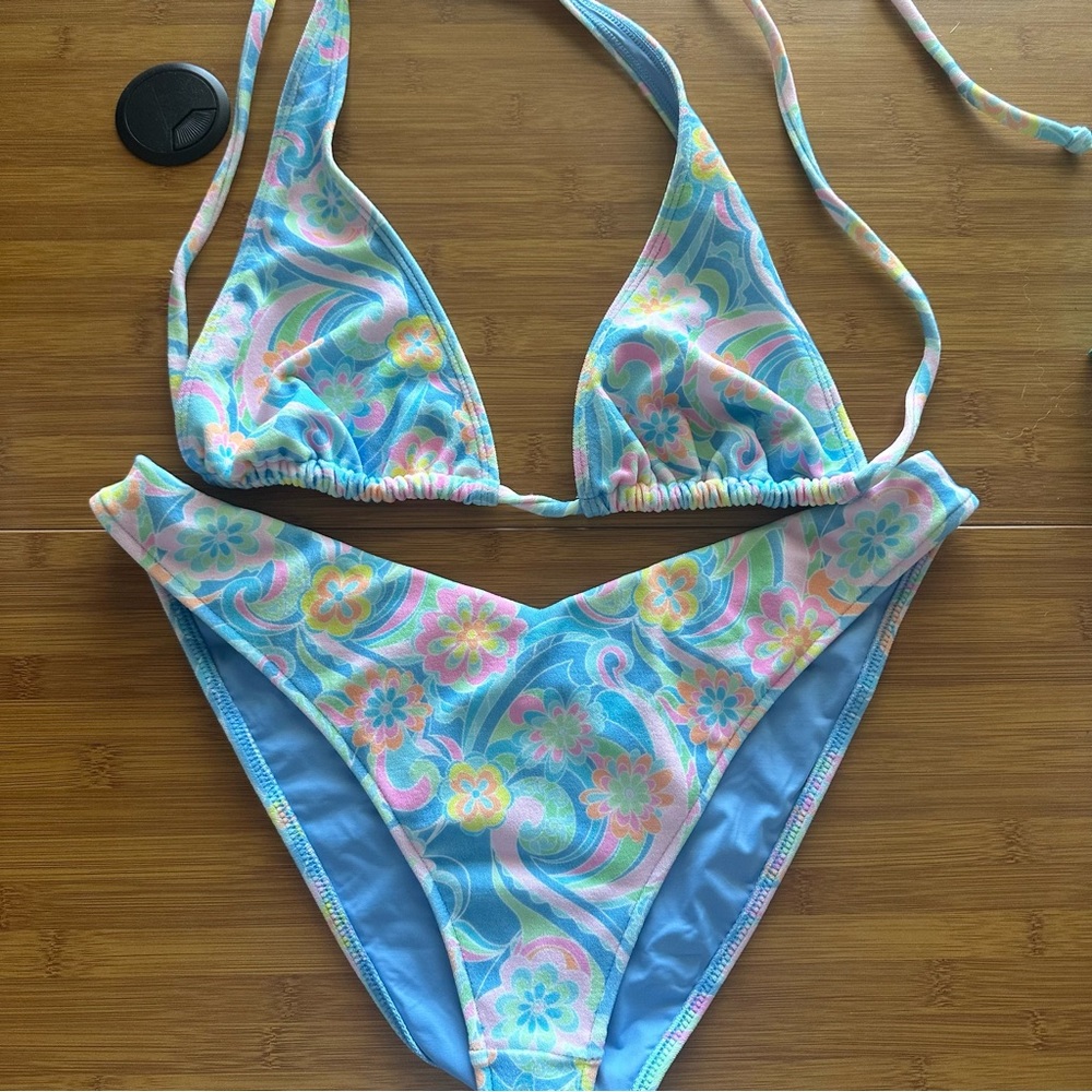 Harlow Terry Halter Bikini Top / Enzo Terry Cheeky Bikini Bottom - Sunshower Set